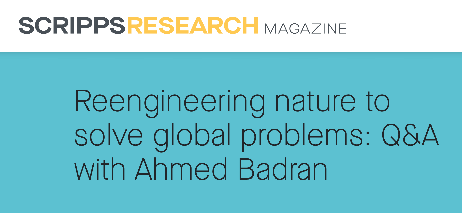 Profile Reengineering Nature To Solve Global Problems (qa With Ahmed Badran)